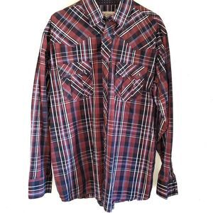 Cody James Plaid Western Pearl Snap Long Sleeve Brown Shirt Cowboy Rodeo Large